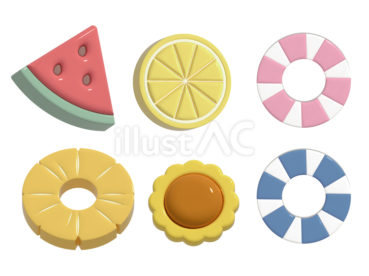 3D立体イラスト　夏 夏,スイカ,ぷっくりのイラスト素材