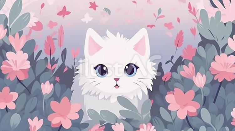 可愛い子猫ちゃんと花畑 可愛い子猫ちゃんと花畑 子猫,花,かわいいのイラスト素材