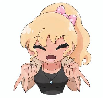 ギャルピースする日焼け女子3 女性,女子,女の子,ギャル,ギャルピース,ピース,ポーズ,元気,明るい,ポニーテールのイラスト素材