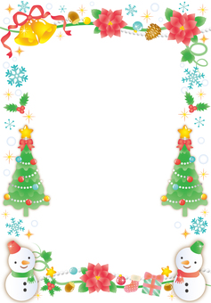 クリスマスツリーと雪だるまフレーム（縦）