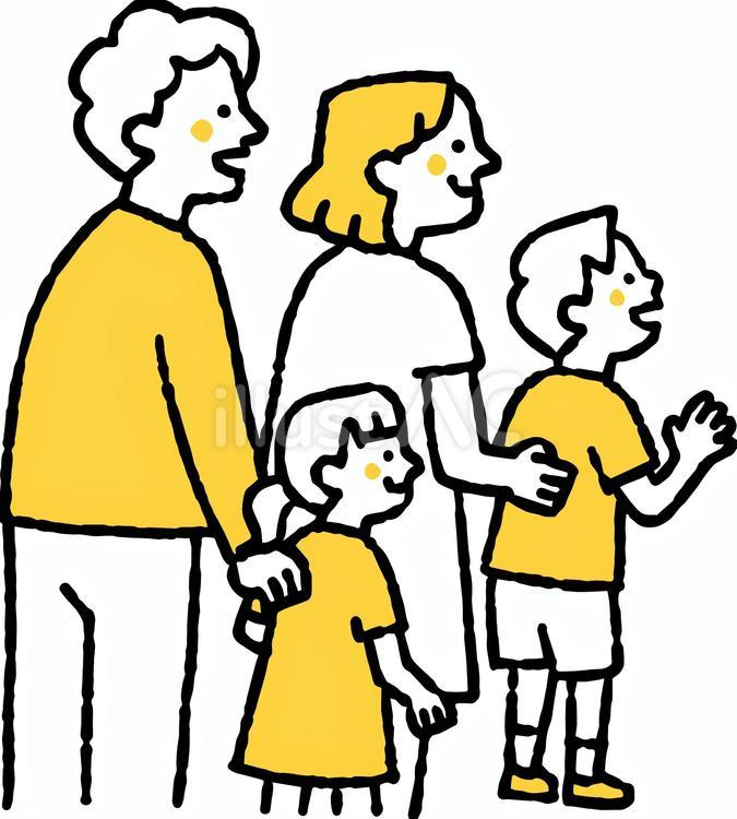 興味津々で見学する仲良し家族 興味津々,見学,仲良しのイラスト素材