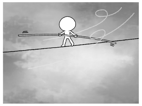 綱渡り シルエット,綱渡り,上空,移動,棒,風,pop調,手描き,素材,商用可のイラスト素材