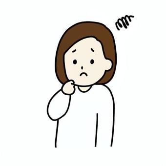 困り顔で悩む女性教師 人物,教師,ネクタイ,長袖シャツ,困る,悩む,表情,手を添える,うーん,学校のイラスト素材