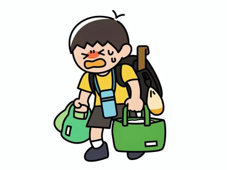 夏休み明けの荷物が重い小学生（カラー） 学校,小学生,登校,荷物,重い,夏休み明け,子ども,シンプル,カラーのイラスト素材