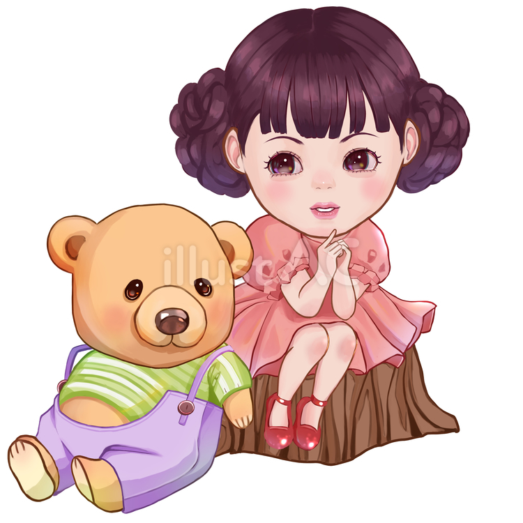 女の子とくま 女の子,人物,ワンピースのイラスト素材