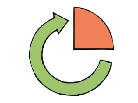 円グラフ風アイコンイラスト グラフ,円グラフ,矢印,ビジネス,成績,仕事,実績,結果,イラスト,透過のイラスト素材