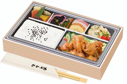 折詰弁当（鶏の唐揚げ）箸付き 折詰弁当,鶏,唐揚げ,鶏肉,弁当,箸,折詰,仕出し弁当,折り,ごはんのイラスト素材