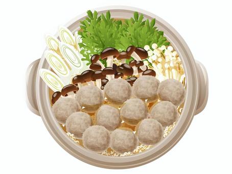イワシのつみれ鍋 つみれ鍋,鍋物,冬,料理,食べ物,つみれ,ネギ,春菊,しめじ,土鍋のイラスト素材