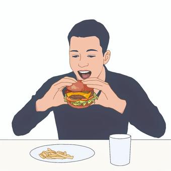 バーガーを食べる男 人,大人,男性,バーガー,食事,カラーのイラスト素材