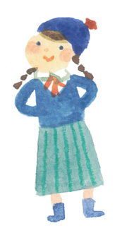 生徒 水彩,似顔絵,ほっこり,かわいい,こども,学校,学生,生徒のイラスト素材