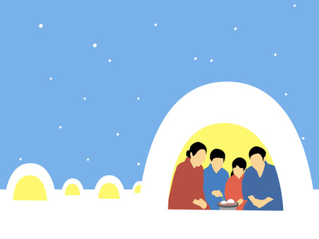 かまくら_02 日本,冬,雪,かまくら,昔,餅,寒い,夜,正月,お餅のイラスト素材