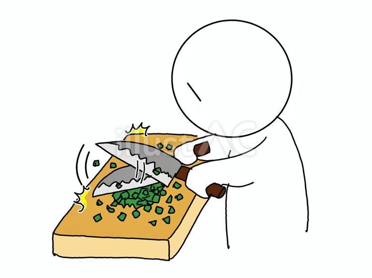 包丁の二本使いでみじん切りする人 みじん切り,たたき,包丁のイラスト素材