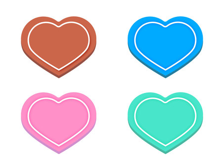 立体ハートセット（4色） ハート,アイコン,立体,3d,かわいい,カラフル,セット,ブラウン,ブルー,ピンクのイラスト素材