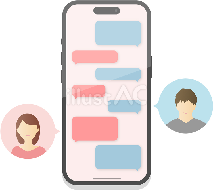 スマホのチャットでやり取りする男女イラスト - No: 26669669｜無料イラスト・フリー素材なら「イラストAC」