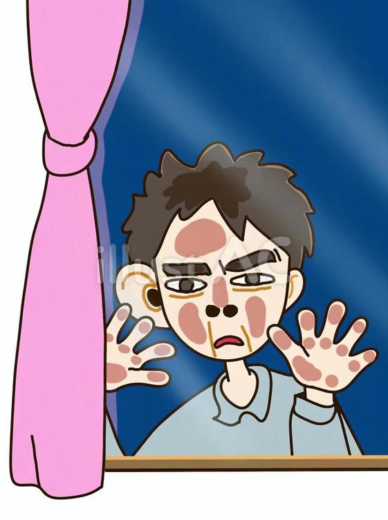 窓から覗き見する男 のぞき,覗き見,心配のイラスト素材