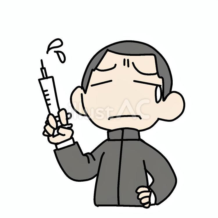 注射器片手に泣く学生少年 少年,注射器,泣くのイラスト素材
