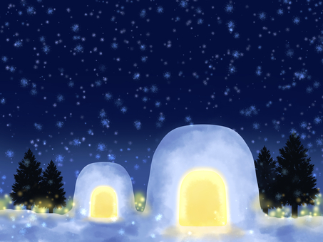 冬の便り 雪国のかまくらイラスト【4】 かまくら,冬,雪国,12月,1月,2月,お正月,雪,東北,幻想的のイラスト素材