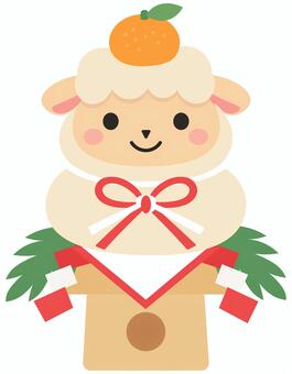 鏡餅になったかわいいひつじ 未年,ひつじ,羊,十二支,干支,年賀状,正月,元旦,新年,鏡餅のイラスト素材