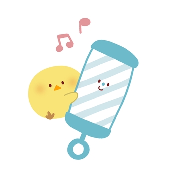 ガラガラを持ったひよこ ガラガラ,ひよこ,赤ちゃん,おもちゃ,ベビーグッズ,ベビー用品,動物,絵本,ふんわり,可愛いのイラスト素材