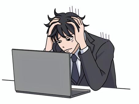パソコンのトラブルに悩むスーツ姿の男性 ノートパソコン,トラブル,悩む,スーツ,男性,困惑,仕事,ビジネス,エラー,困るのイラスト素材