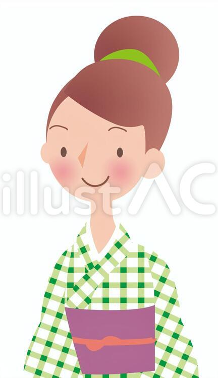 きもの 着物姿,和装,黄色のイラスト素材