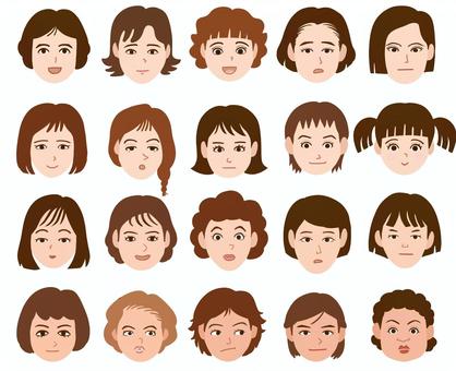 女性の顔20種類セット