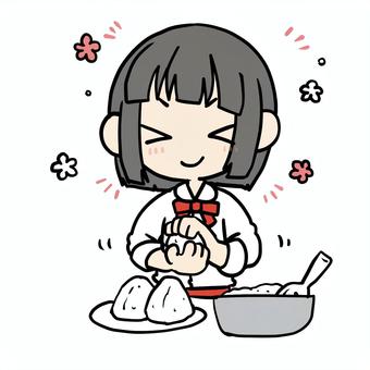 おにぎりを握る笑顔の少女 小学生,おにぎり,笑顔,握る,うれしい,楽しみ,にこにこ,期待,気持ち,込めるのイラスト素材