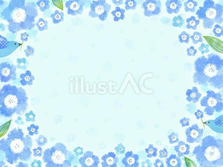 癒しのネモフィラ2 ネモフィラ,鳥,フレームのイラスト素材