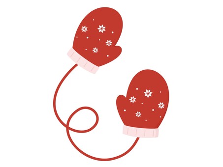 雪の結晶の模様の赤い手袋　紐付き 手袋,赤,冬,雪,雪の結晶,紐付き,紐,かわいい,ポップ,レッドのイラスト素材