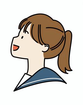 上を向くセーラーポニーテールの女子高生 女子高生,ポニーテール,ロング,茶髪,髪の毛,横顔,上を向く,上,見上げる,見るのイラスト素材