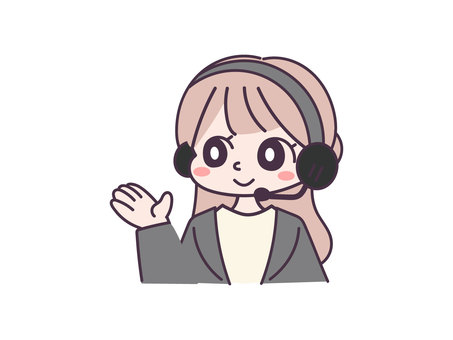 案内するオペレーターの女の子のイラスト ビジネス,案内,挨拶,仕事,オペレーター,コルセン,コールセンター,ベクター,手描き,女性のイラスト素材