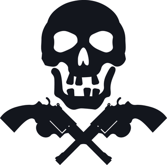 どくろと拳銃シルエット どくろ,拳銃,シルエット,骨,武器のイラスト素材