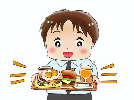 Chibi mob office worker, man carrying what he ordered, lunch, food, juice, JPG and PNG