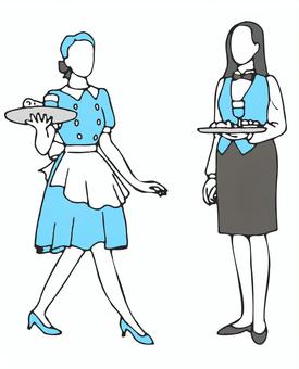 レトロなウェイトレスセット（単色） 女性,ベクター,装飾,あしらい,素材,ウェイター,ウェイトレス,レストラン,店員,ファミレスのイラスト素材