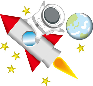 ロケット宇宙飛行士　 ロケット,宇宙飛行士,宇宙服,地球,技術,未来,デフォルメ,キャラのイラスト素材