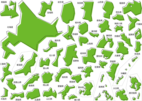 手描き風のシンプルな都道府県地図セット 47,都道府県,手描き,日本,地図,セット,フリーハンド,地域,地方,自治体のイラスト素材