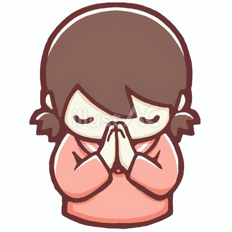 手を合わせて拝む小学生(女の子) 女の子,祈る,拝むのイラスト素材
