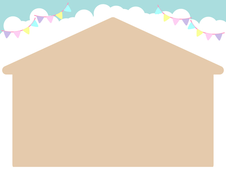 Soft colored house silhouette frame, family, cloud, garland, JPG, PNG and AI