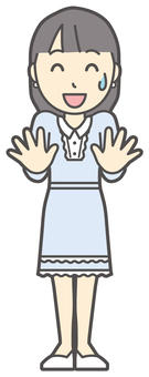  ワンピースお嬢様-022-全身 ごまかす,お嬢様,女性,女の子,オシャレ,人物,かわいい,遠慮,断る,不安のイラスト素材
