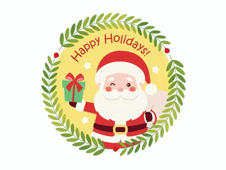 ボタニカルなサンタアイコン/ホリデイ クリスマス,サンタ,ハッピーホリデー,ベクター,ボタニカル,サンタクロース,サンタさん,おじいさん,葉,フレームのイラスト素材