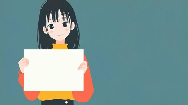 女の子がボードを持って微笑む