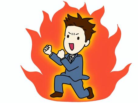 やる気に燃える人(若い男性) 情熱,やる気,燃える,炎,男性,若い,前向き,パッション,熱血,気迫のイラスト素材