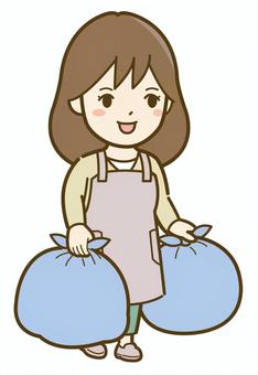 ゴミ出しをする女性_25 ゴミ出しをする女性_25 掃除,女性,大掃除,清掃,家事,片付け,エプロン,ゴミ,ゴミ袋,ゴミ出しのイラスト素材