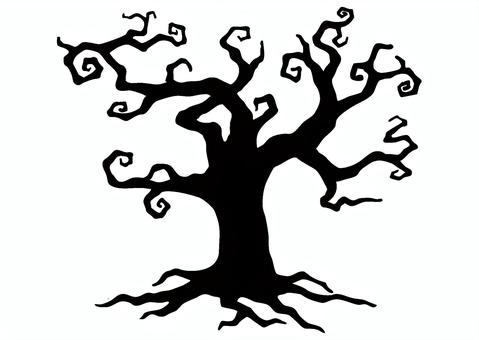 ハロウィンで使えるオバケの木⓷　モノクロ ハロウィン,木,植物,薄巻き,ぐるぐる,怖い,ホラー,モノクロ,オバケ,根っこのイラスト素材