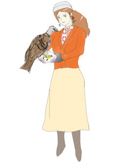 鷹匠の娘 女性,鷹,笑顔,鷹匠,異邦人のイラスト素材