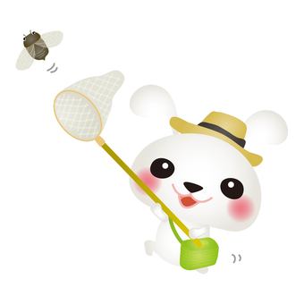 白うさぎセミとり うさぎ,セミ,昆虫採集,虫,昆虫,虫とり網,虫かご,かご,麦わら帽子,帽子のイラスト素材