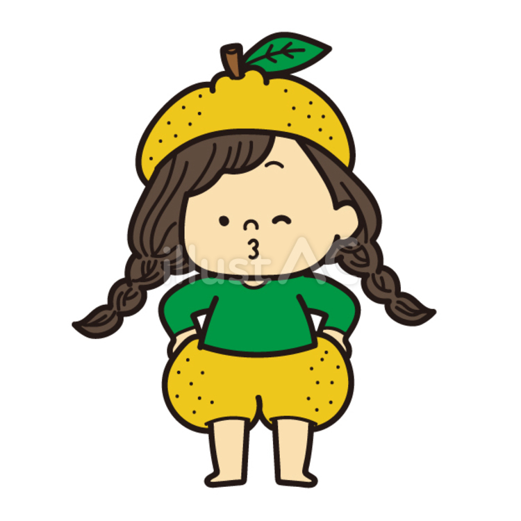 ゆずのキャラクターの女の子 女の子,おさげ,ウインクのイラスト素材