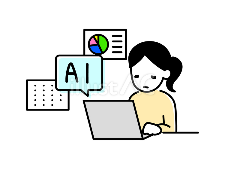 AI（人工知能）ツールを利用している女性 仕事,ai,人工知能のイラスト素材