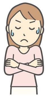  ロングヘア女性-063-バスト うーん,女性,女の子,人物,かわいい,悩む,困る,考える,心配,失敗のイラスト素材