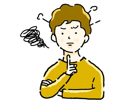 考え込んで混乱する男性茶色‐上半身茶色 考え込んで混乱する男性茶色‐上半身茶色 混乱,考える,苦戦,悩む,悩み,男性,人物,手描き,茶色,シンプルのイラスト素材